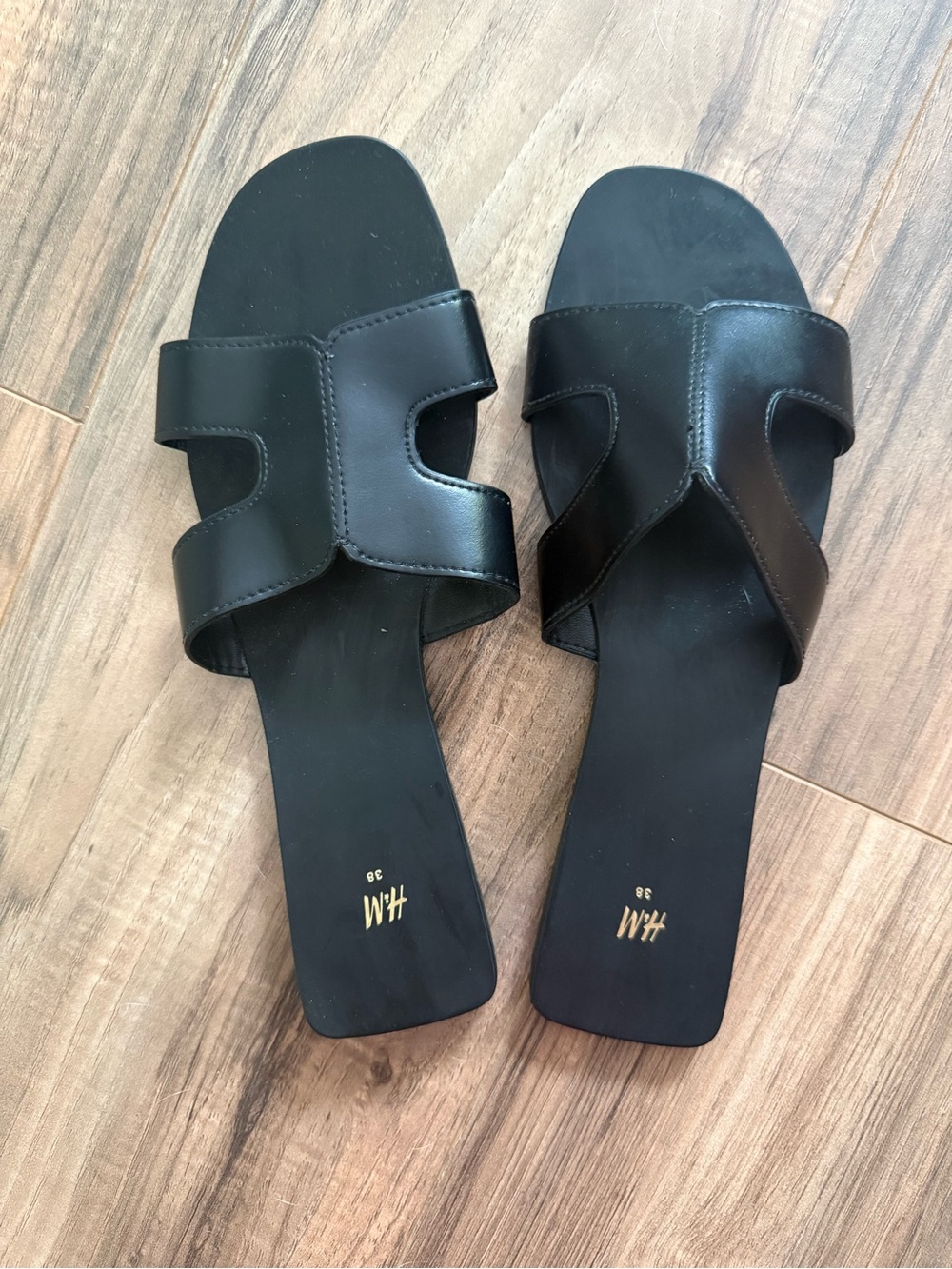 H&M Black Open-Toe Leather Slide Sandals